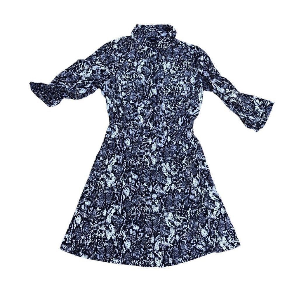 AGB Button Shirt Dress 8 Women's Long Sleeve Collar Knee Length Black White​​